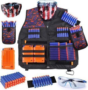 Набір аксесуарів для гри зі зброєю Nerf: тактичний жилет, баф, захисні окуляри, набір з 30 куль, 2 магазини NS242309 фото