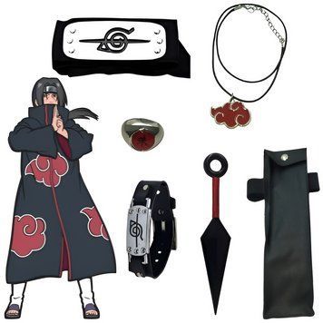 Набір Naruto Акацукі 6в1: пов'язка, кільце, що регулюється, кулон "хмара", браслет, великий кунай з чохлом NAKA030122 фото