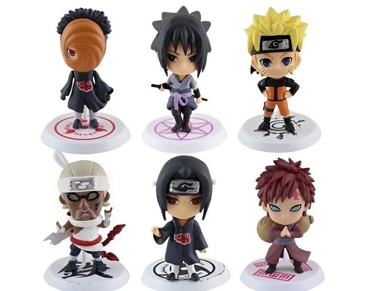 Набір фігурок Naruto 6в1 з підставкою, Наруто, Кіллер Бі, Ітачі, Гаара, Саске, Тобі - 6 см NAF6IN1230328 фото