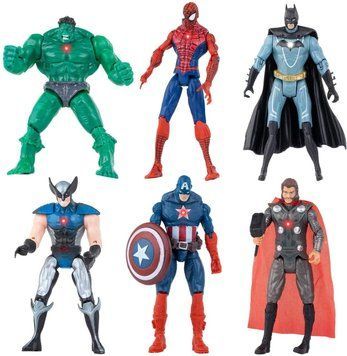 Набір фігурок 6в1 Супергерої Marvel: Халк, Тор, Капітан Америка, Росомаха, Бетмен, Людина-павук, 15 см 52482 фото